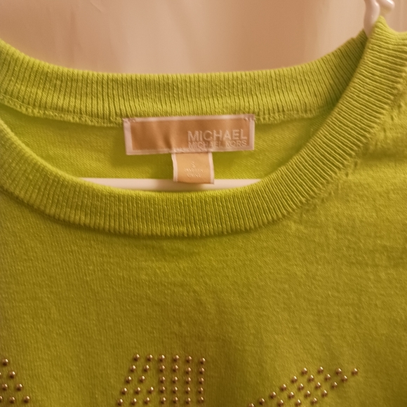 Michael Michael Kors Limeade Green Gold Studded Knit Top NWT Sz S - Picture 5 of 5